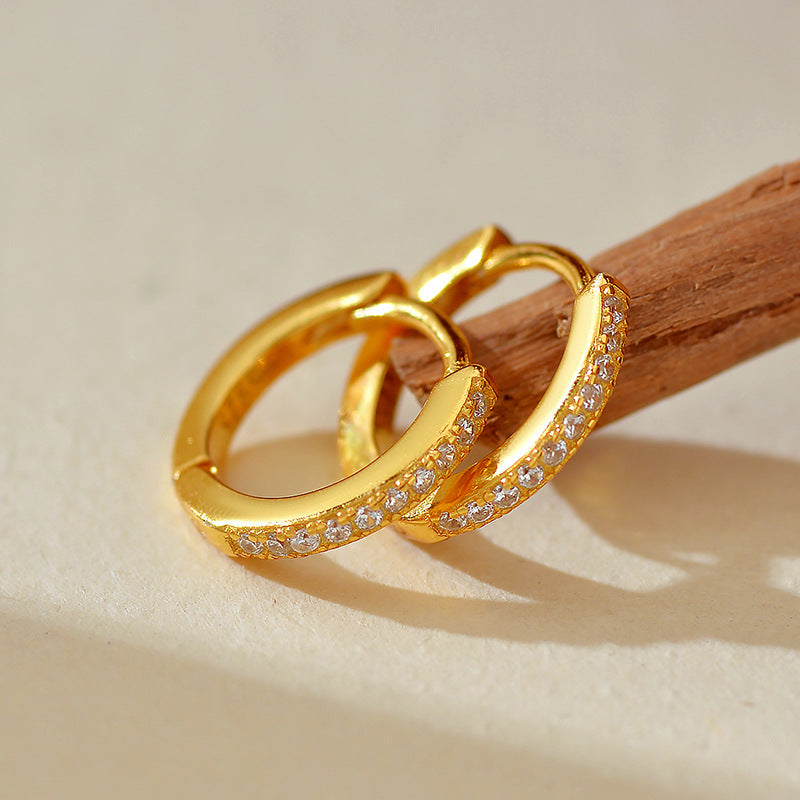 JUSSAN Pave Hoop Minimal Sterling Silver Earrings