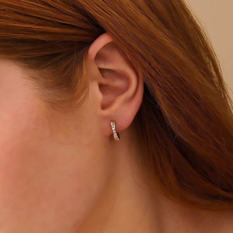JUSSAN Crossline Pave Sterling Silver Earrings