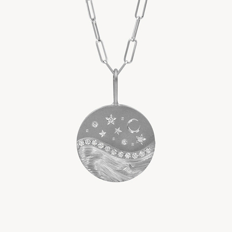 JUSSAN Star Moon Pave Sterling Silver Necklace