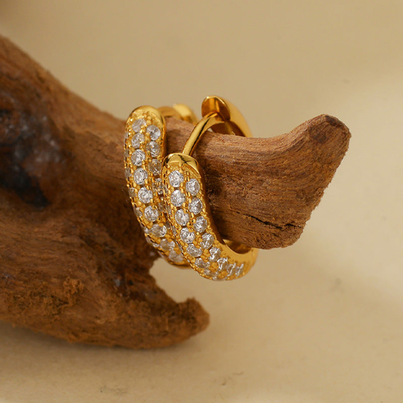JUSSAN Pave Hoop Minimal Sterling Silver Earrings