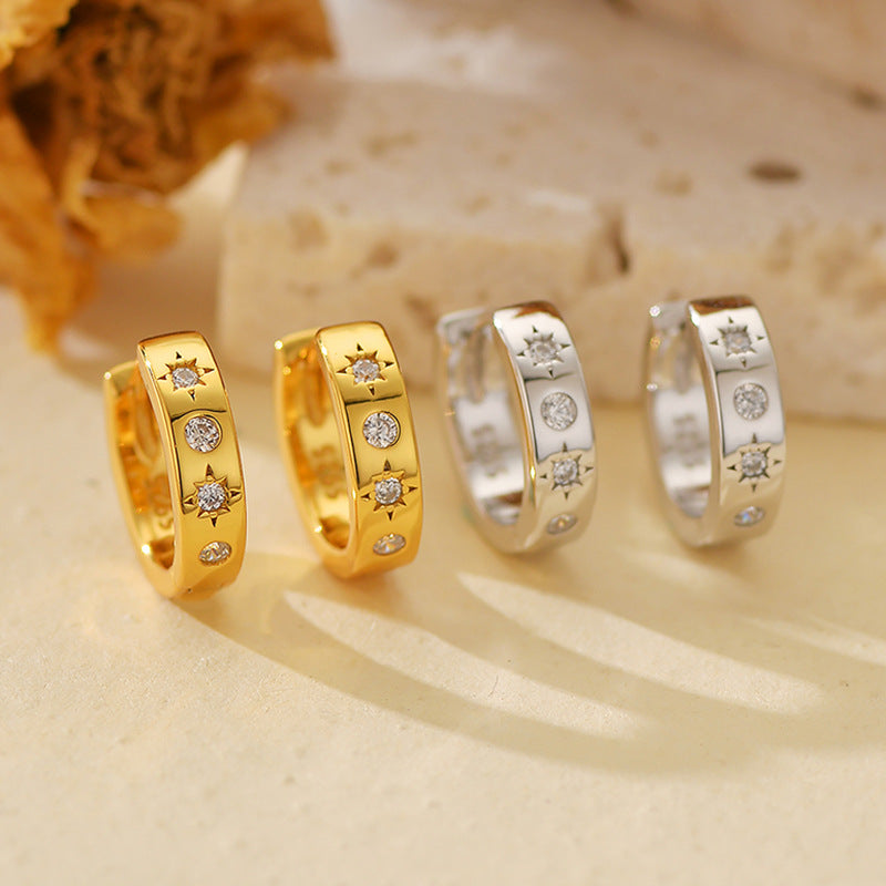 JUSSAN Star Pave Hoop Sterling Silver Earrings
