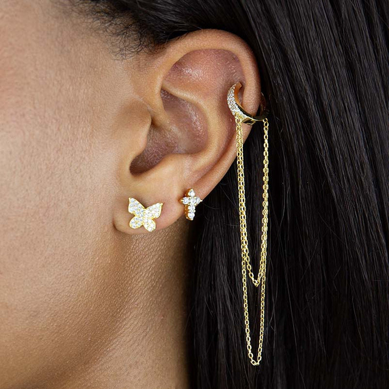 JUSSAN Geometric Pave Sterling Silver Earrings