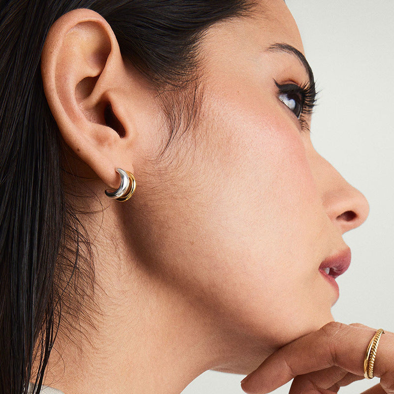 JUSSAN Layered Hoop Sterling Silver Earrings