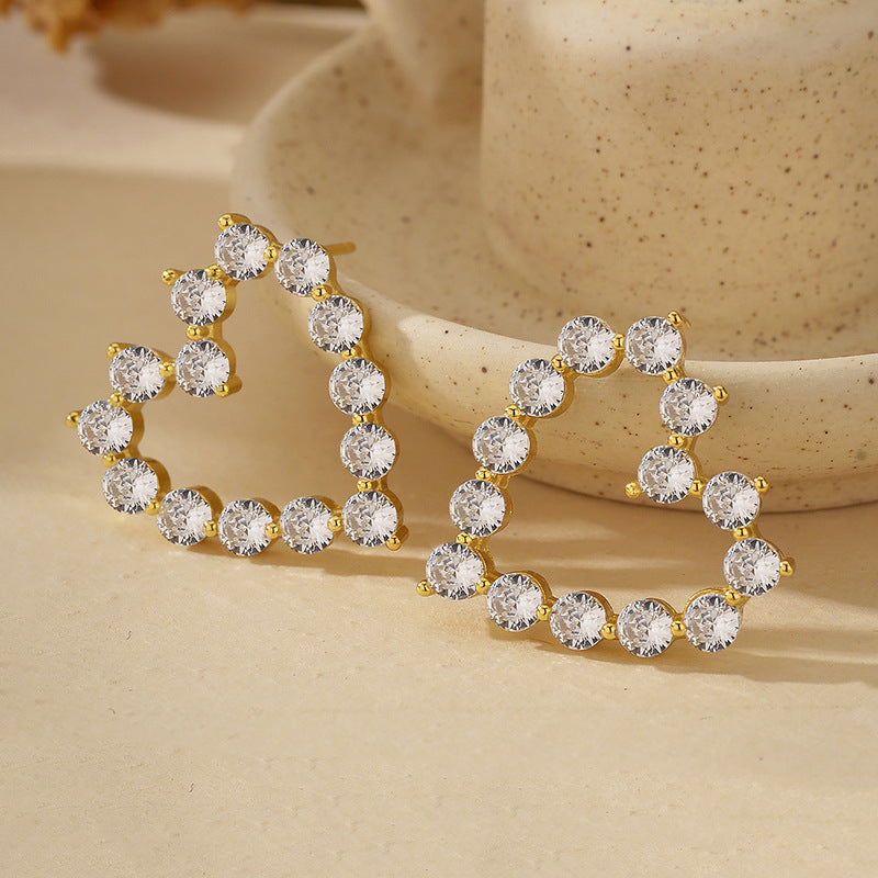 JUSSAN Heart Geometric Pave Sterling Silver Earrings