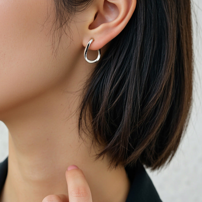 JUSSAN Geometric Hoop Minimal Sterling Silver Earrings