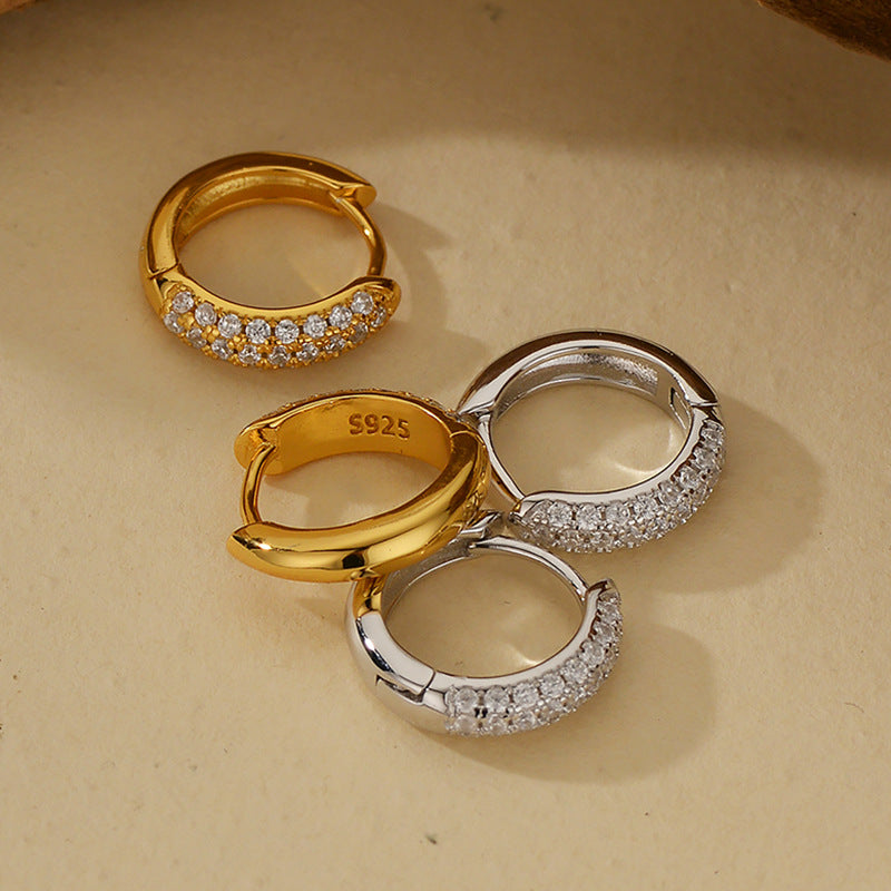 JUSSAN Pave Hoop Minimal Sterling Silver Earrings