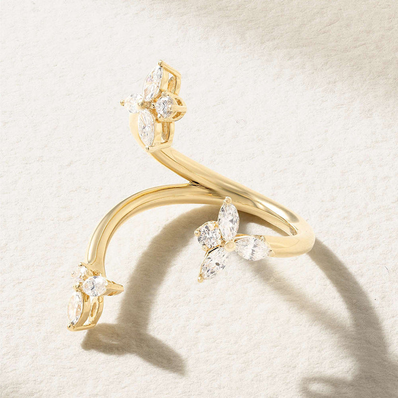 JUSSAN Floral Pave Sterling Silver Ring