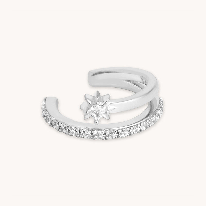 JUSSAN Star Pave Ear Cuff Sterling Silver Earrings