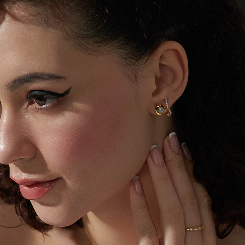 JUSSAN Pave Minimal Luxe Sterling Silver Earrings