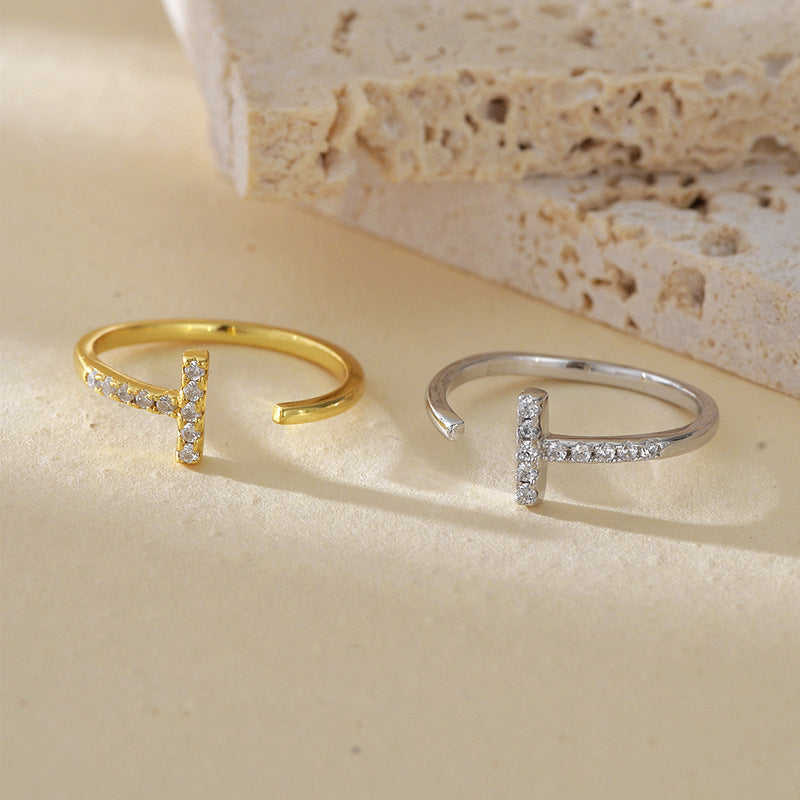 JUSSAN Geometric Pave Minimal Sterling Silver Ring