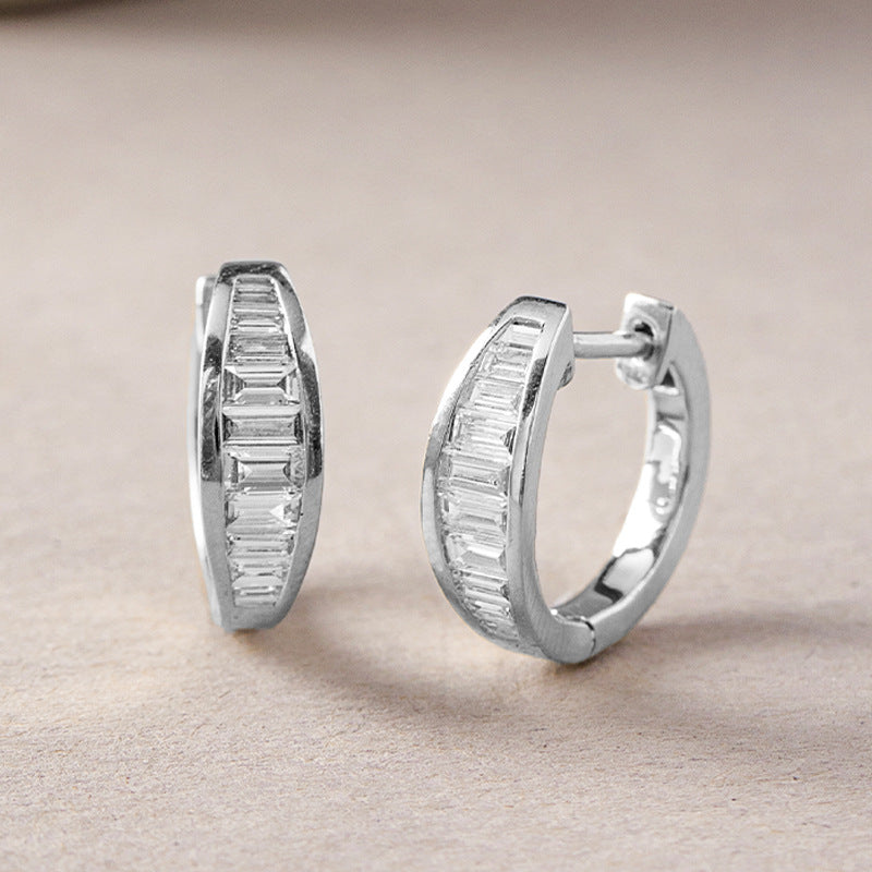 JUSSAN Geometric Pave Minimal Silver Earrings