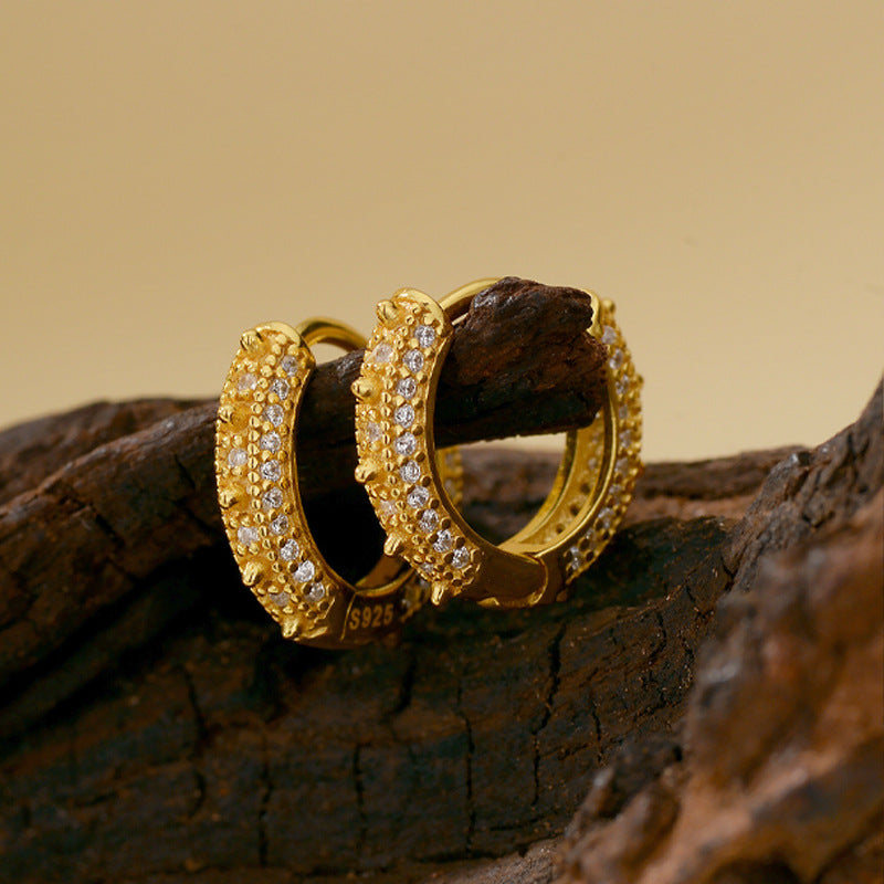 JUSSAN Studded Hoop Luxe Silver Earrings