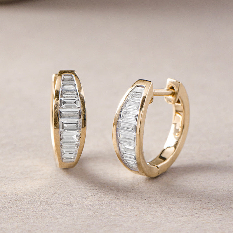 JUSSAN Geometric Pave Minimal Silver Earrings