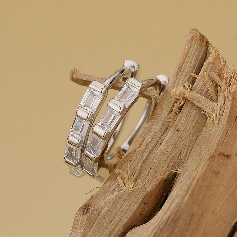 JUSSAN Geometric Pave Sterling Silver Earrings