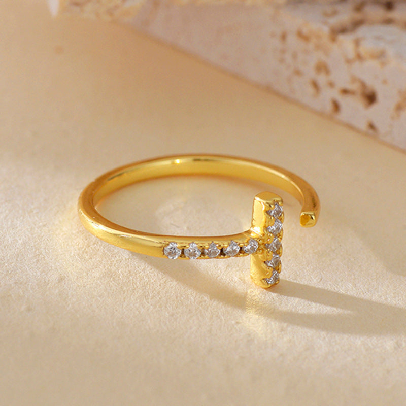 JUSSAN Geometric Pave Minimal Sterling Silver Ring