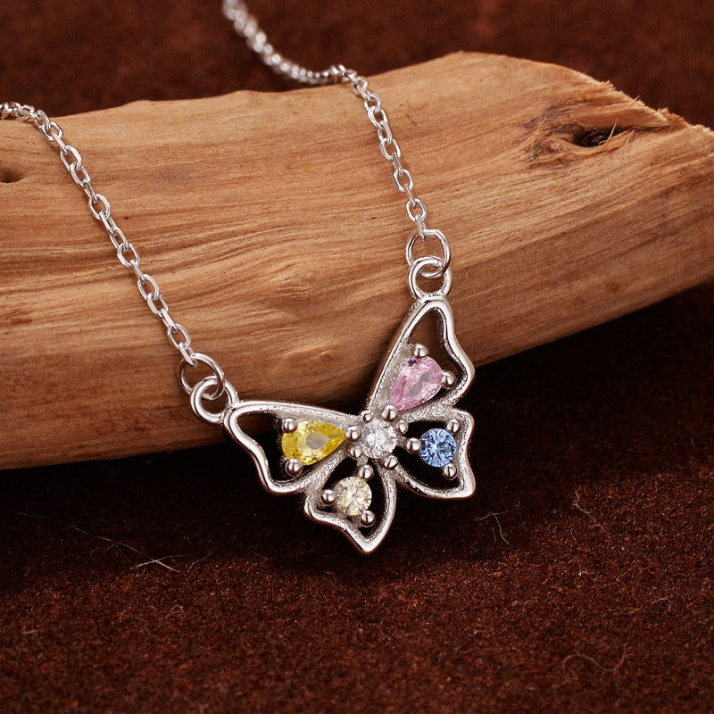 JUSSAN Butterfly Pave Sterling Silver Necklace