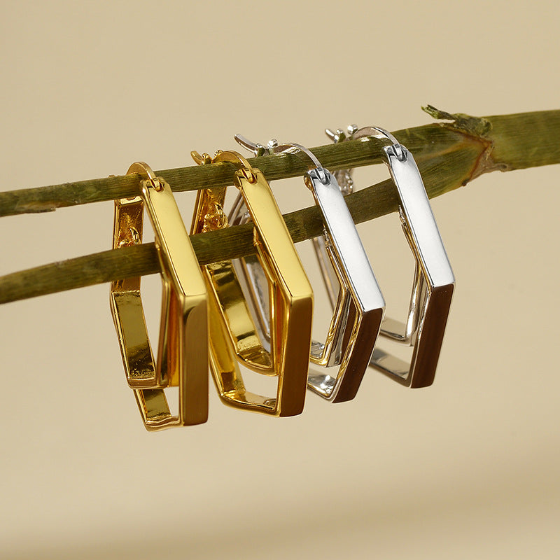 JUSSAN Geometric Hoop Luxe Silver Earrings