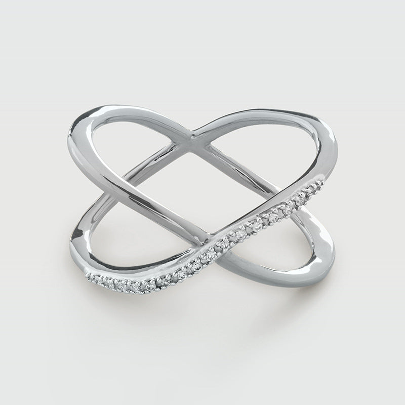 JUSSAN Cross Pave Minimal Sterling Silver Ring