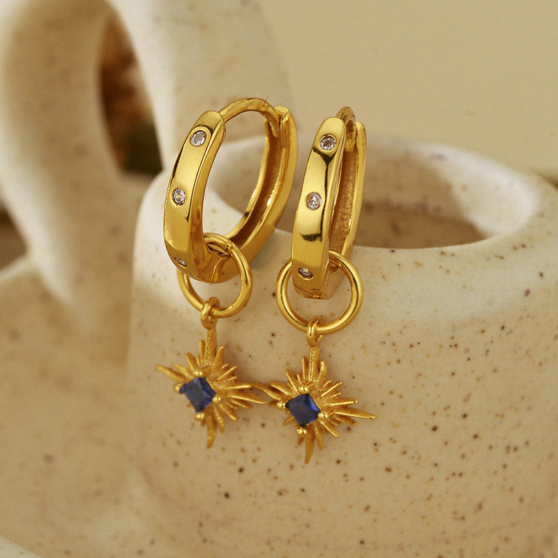 JUSSAN Star Pave Hoop Silver Earrings