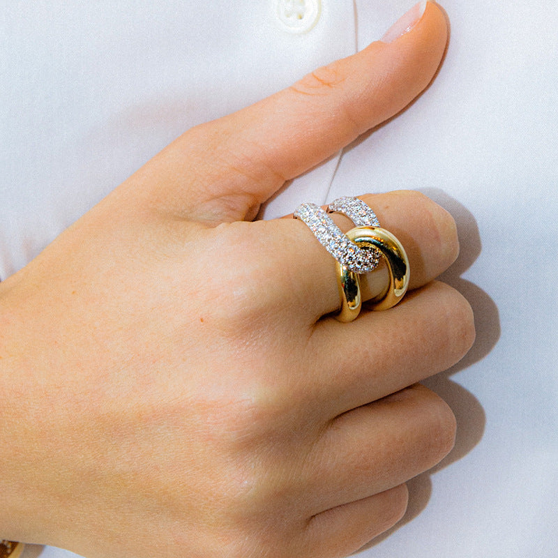 JUSSAN Cross Pave Minimal Sterling Silver Ring