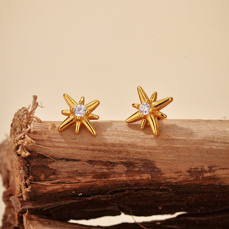 JUSSAN Star Pave Minimal Sterling Silver Earrings